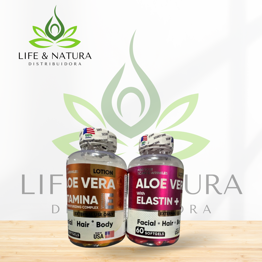 ✨ Pack Rejuvenecedor Aloe Vera – Elastina + Vitamina E para Rostro y Piel